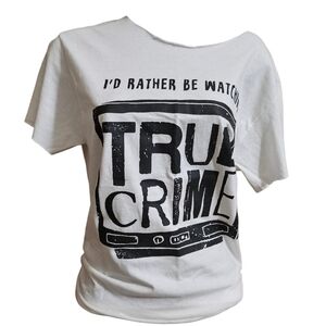 SM - "I'd Rather Be Watching True Crime" Distressed White Tee
